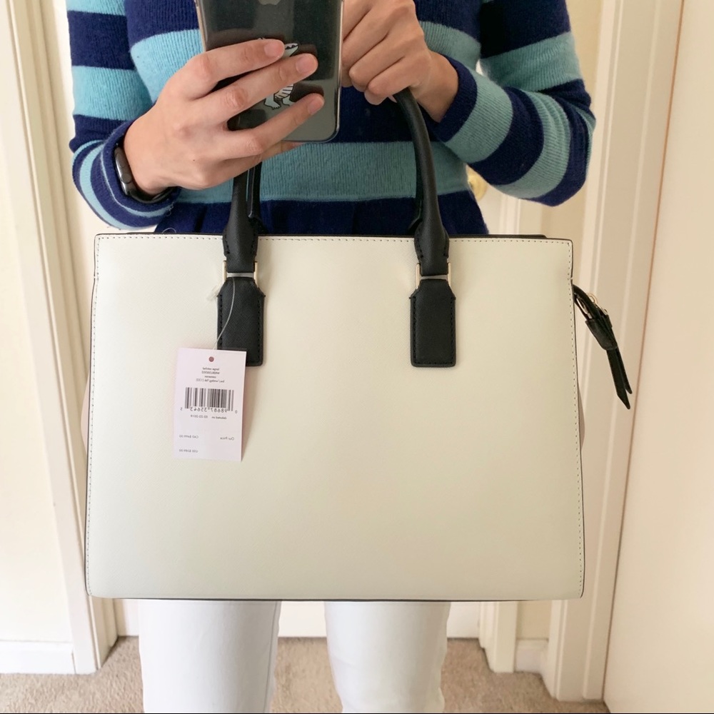 KATE SPADE LARGE CAMERON SATCHEL BEIGE BLACK BAG - Picture 6 of 7